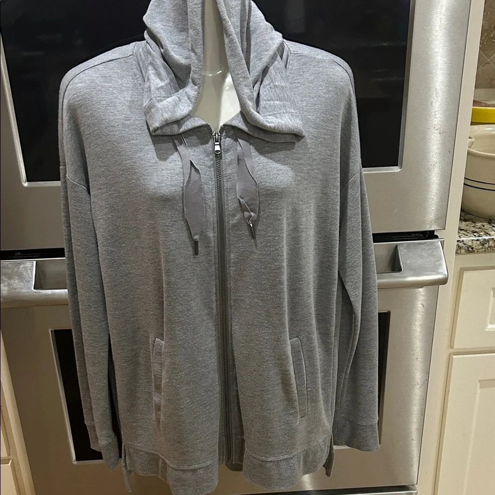 Gray Zip-Up Hoodie with Drawstring Lightweight Jacket - Picture 2 of 14